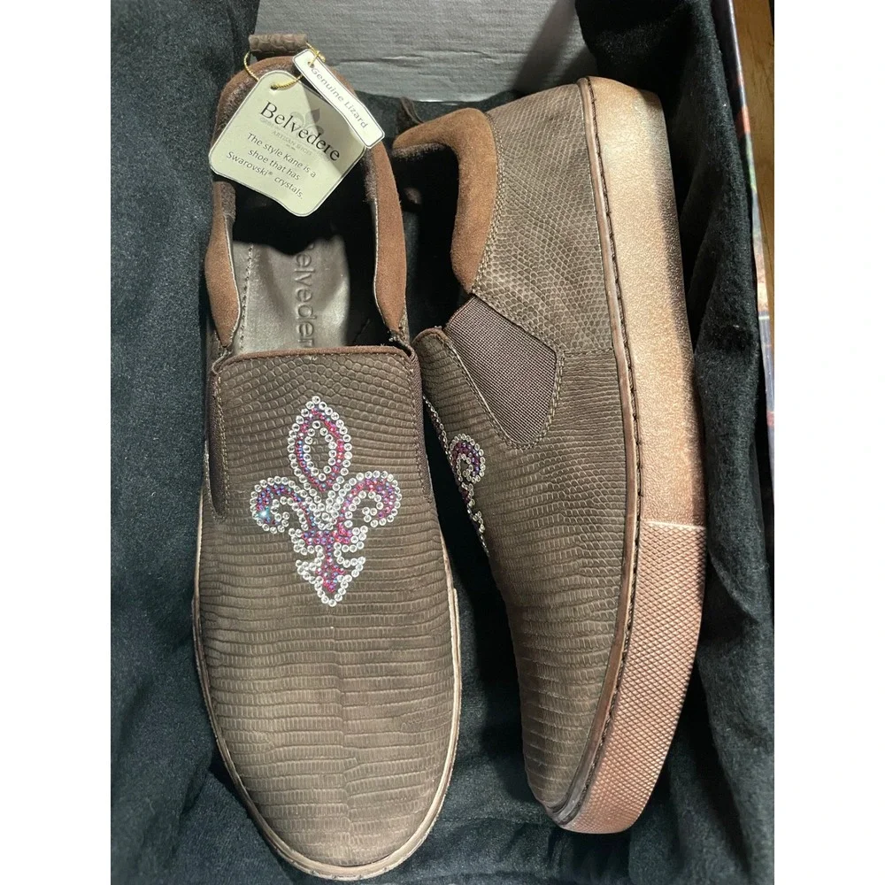 Belvedere Kane Brown Genuine Lizard Swarovski Crystal Fleur De Lis‎ Sneakers 9 Swarovski Sneakers Indiana Men main image 2
